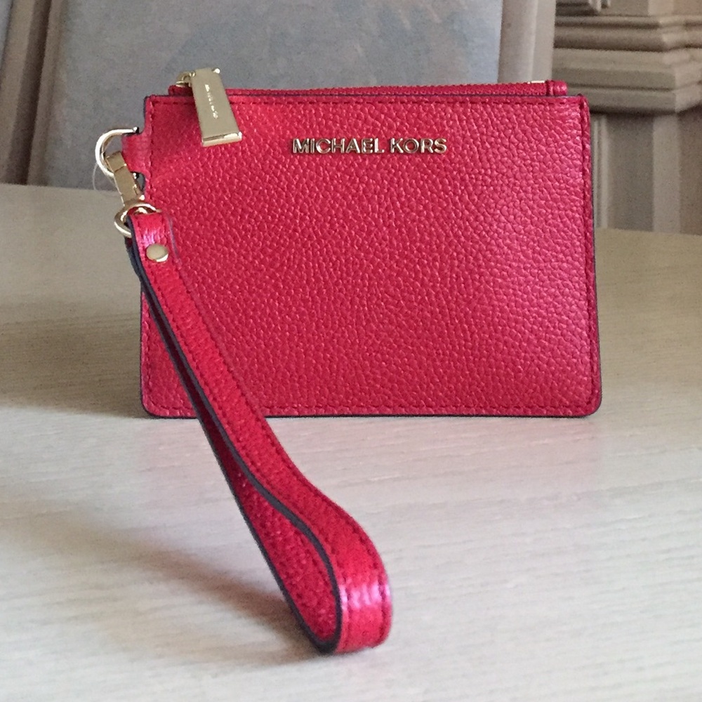 Michael Kors Crimson Leather Coin Purse Wristlet